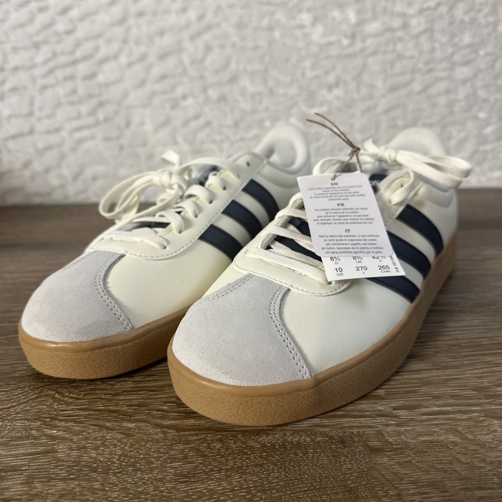 Adidas VL Court Base Womens 10 White Navy Gum Sole Sneakers Casual Shoes